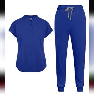 Blue Scrub Set with Gray Drawstring SMALL